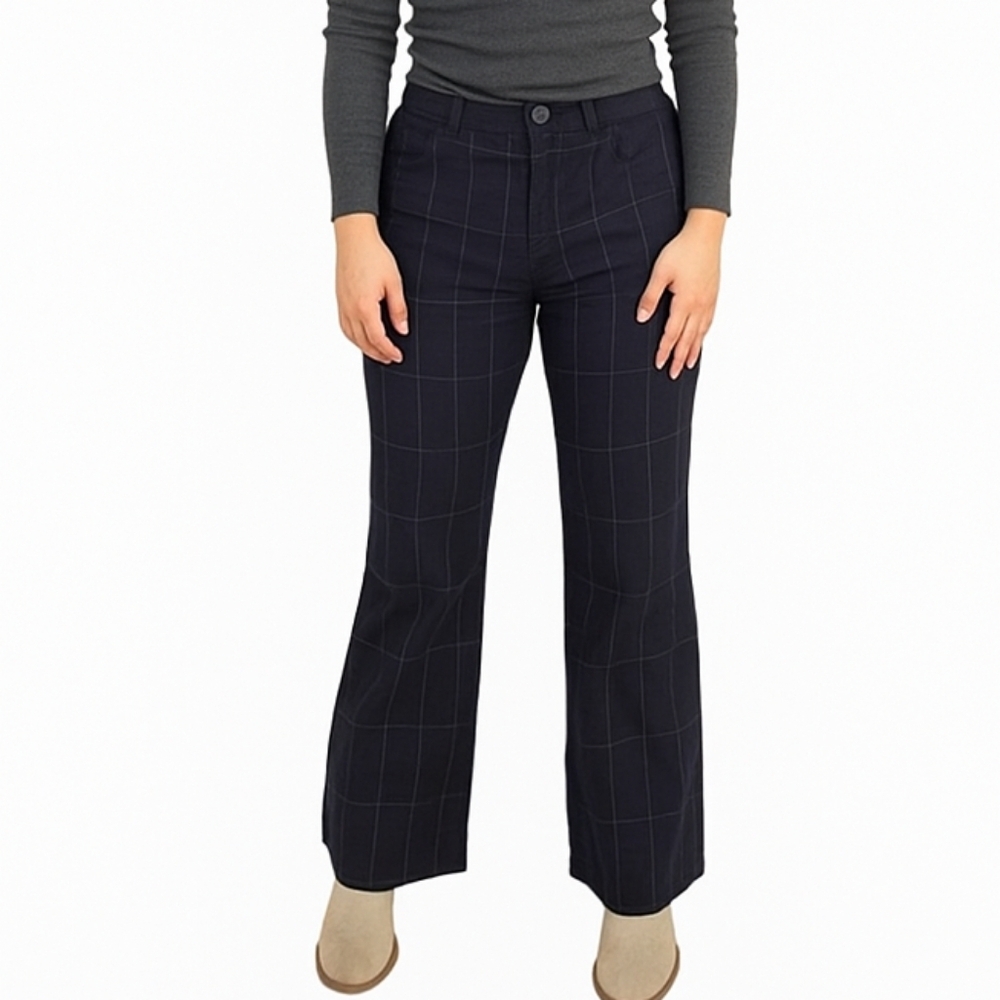 Haband Women's Dark Grey Plaid Flared Cotton Pants Size 24 NWT